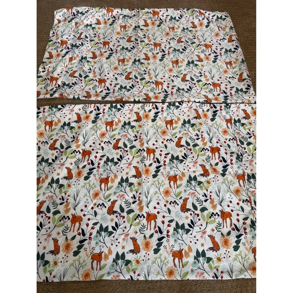 Charisma Queen Six Piece Sheet Set Woodland Fox Deer Microfiber White Orange